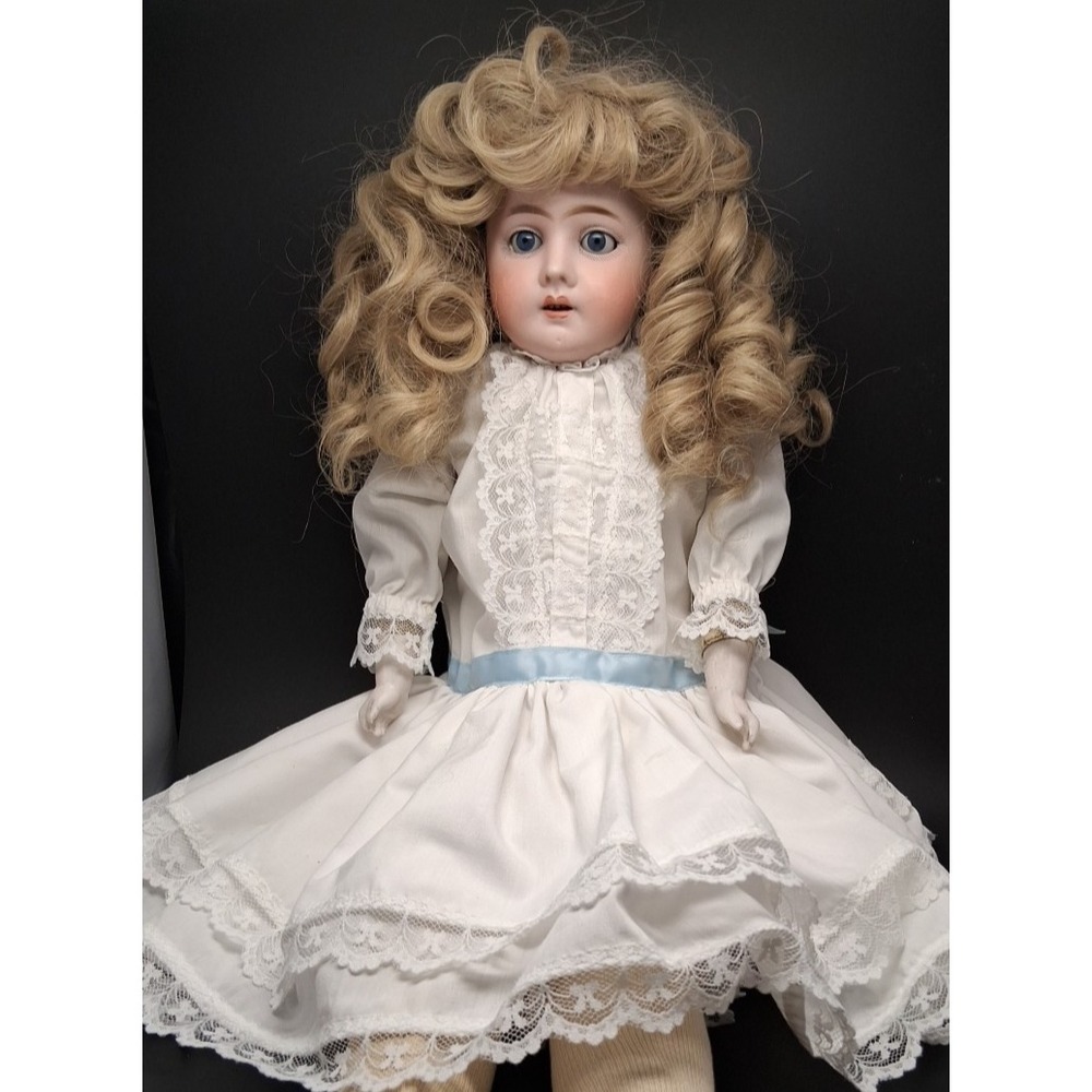 Antique German Ernst Heubach  Bisque Head Leather Body 22" Doll "Read" Needs TLC